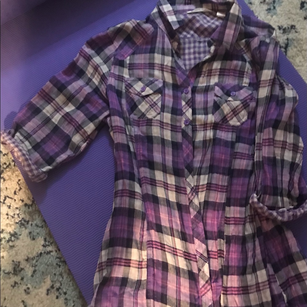 Derek Heart Purple Plaid Shirt (size XL)
